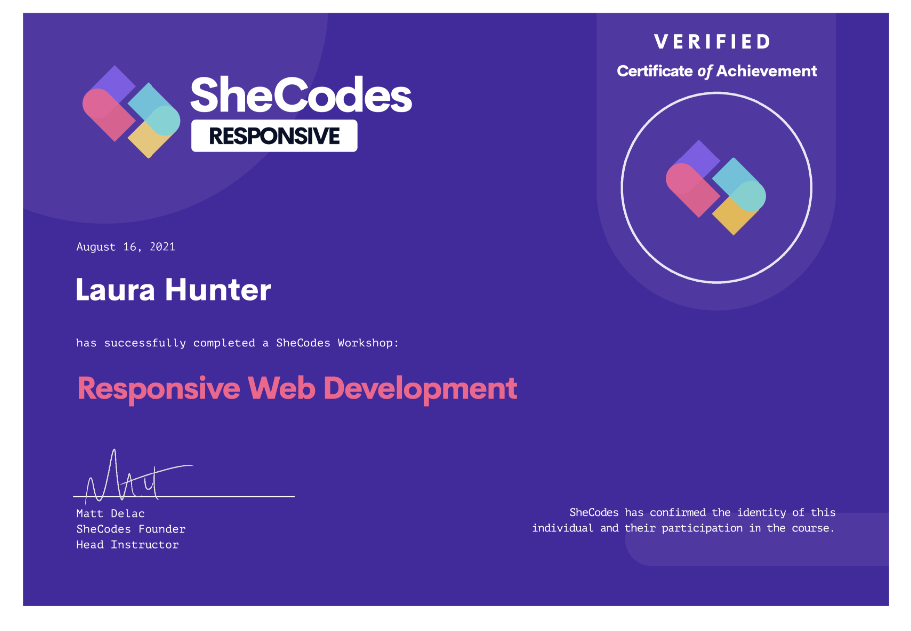 SheCodes Responsive Certificate